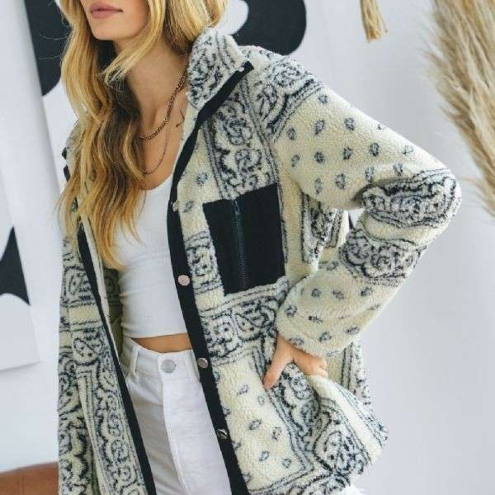 Women's Black and Cream Patterned Jacket